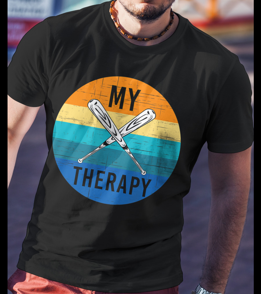 My Therapy Is Baseball American Baseball Fan Training Top Vintage Retro Crossed Bats T-Shirt