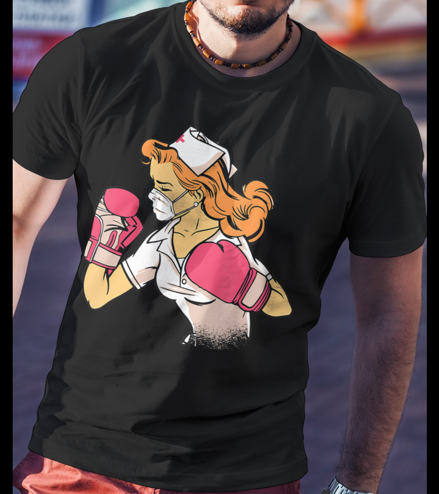 Nurse Boxer With Pink Gloves Fighting Spirit T-Shirt