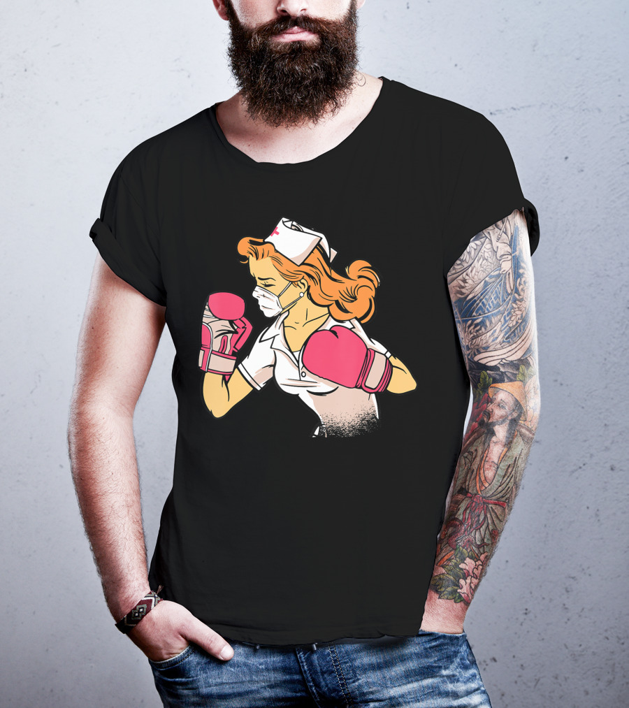 Nurse Boxer With Pink Gloves Fighting Spirit T-Shirt