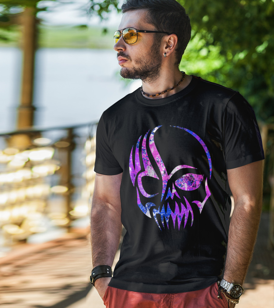 Purple Blue Skull Alien Aesthetic Video Games T-Shirt