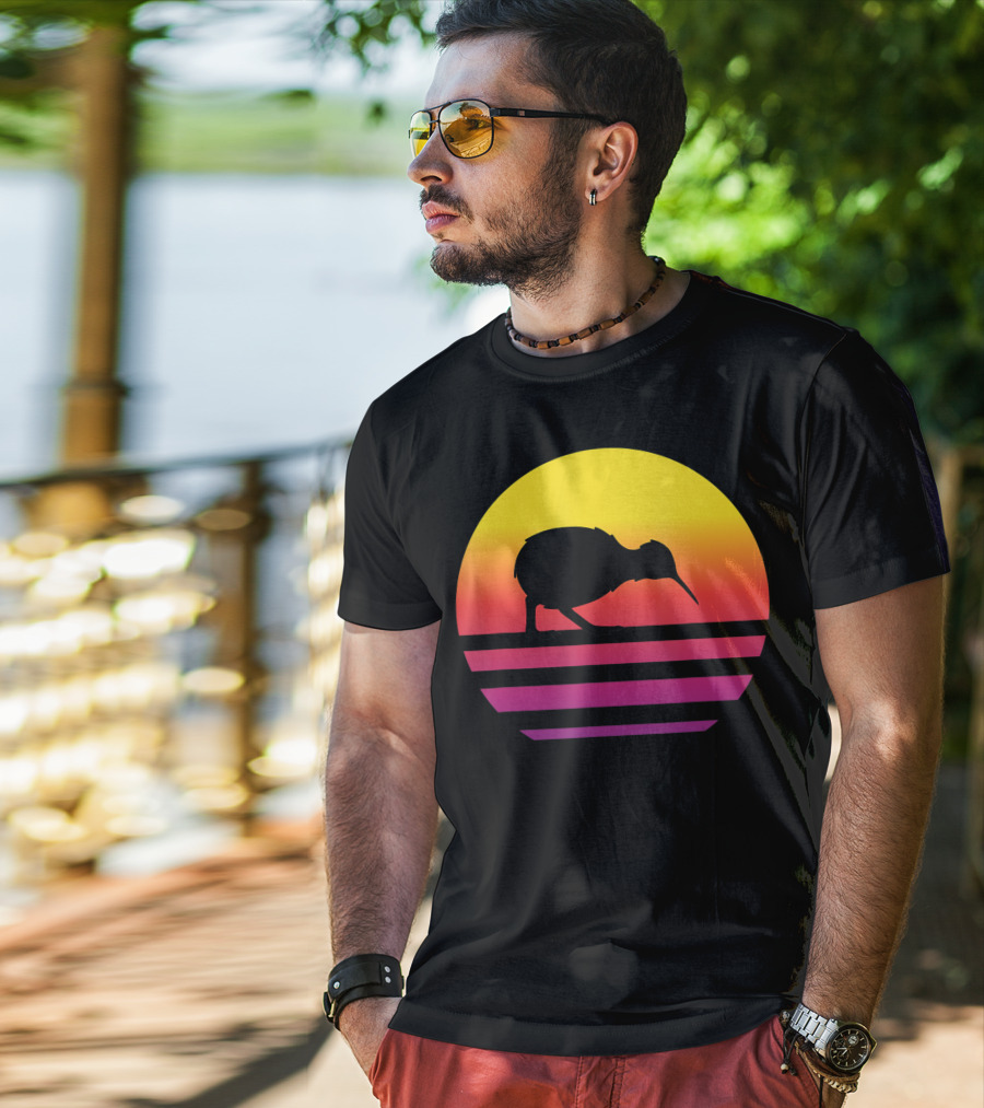 Retro Sunset Kiwi Silhouette New Zealand Pacific T-Shirt