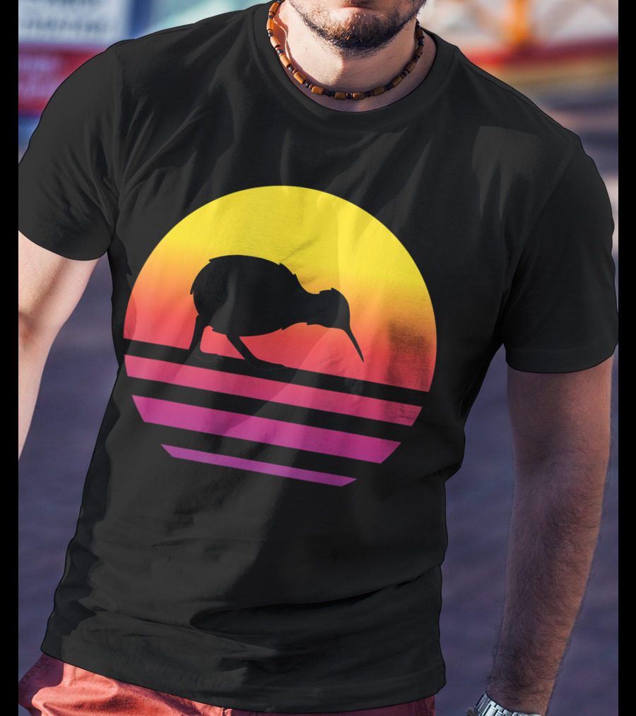 Retro Sunset Kiwi Silhouette New Zealand Pacific T-Shirt