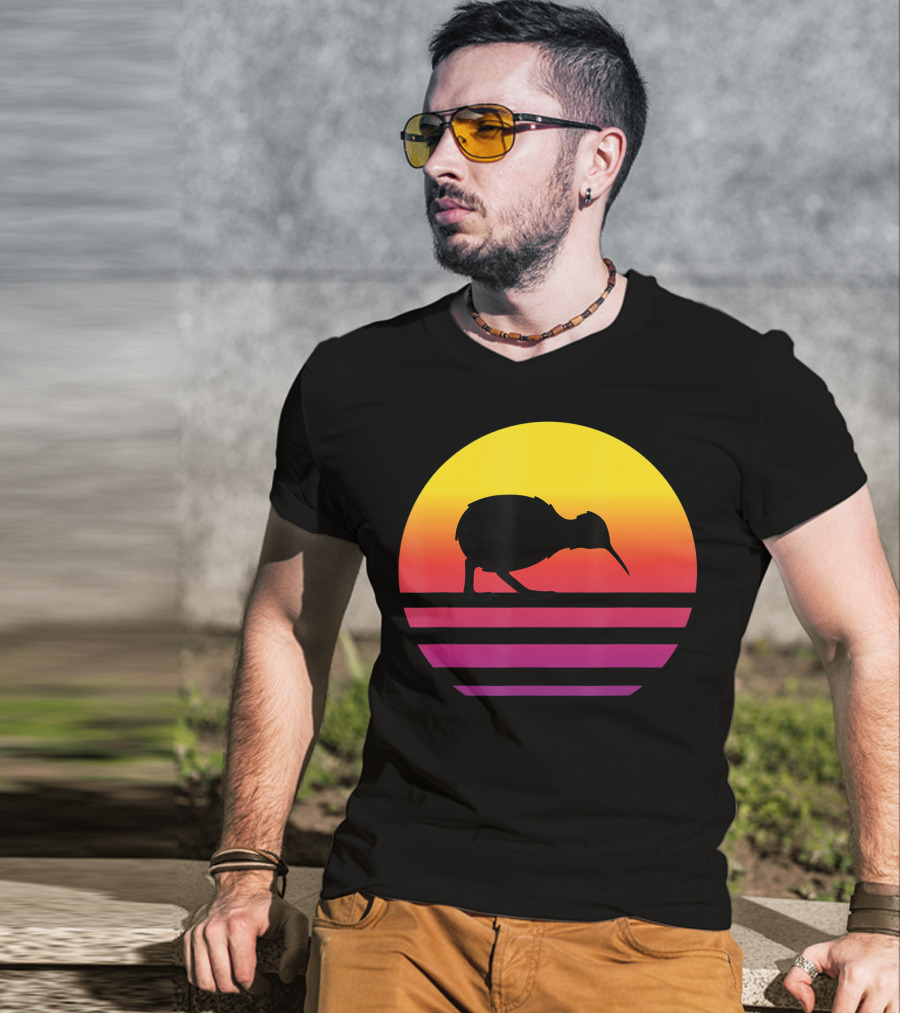 Retro Sunset Kiwi Silhouette New Zealand Pacific T-Shirt
