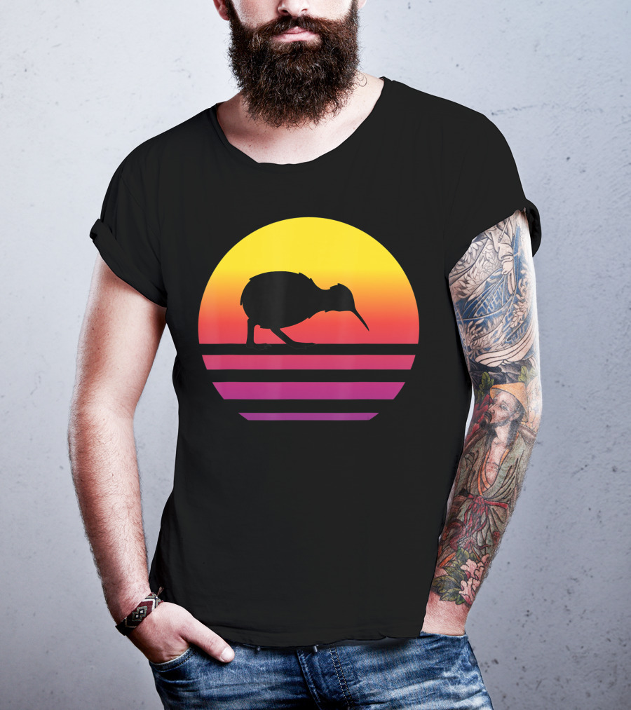 Retro Sunset Kiwi Silhouette New Zealand Pacific T-Shirt