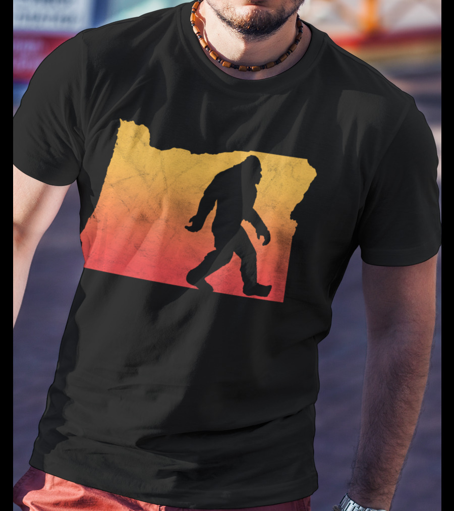 Retro Bigfoot Believer Vintage State Of Oregon Sunset T-Shirt