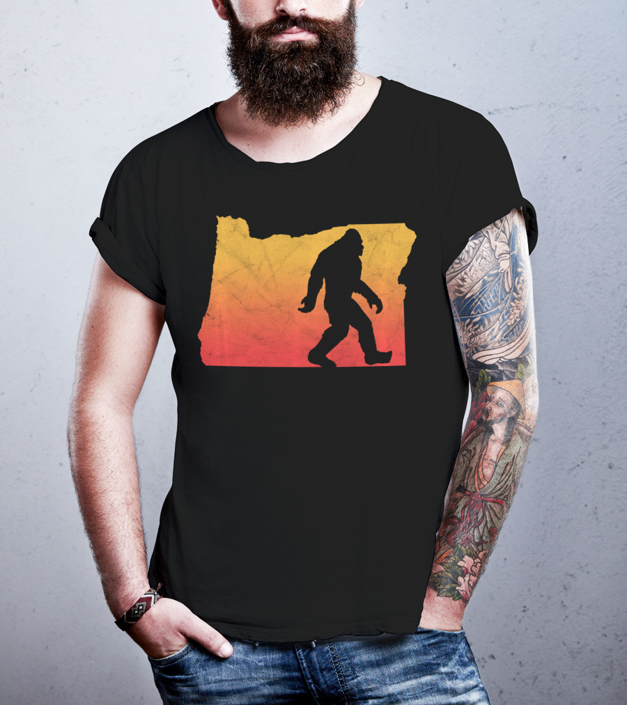 Retro Bigfoot Believer Vintage State Of Oregon Sunset T-Shirt