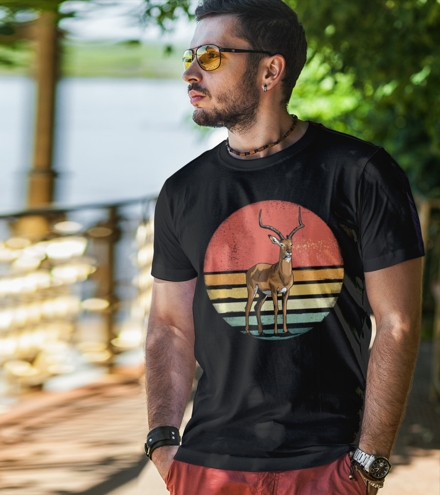 Retro Vintage Impala Nature Lover With Sunset Stripes T-Shirt