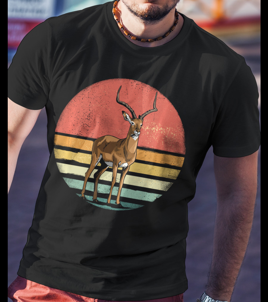 Retro Vintage Impala Nature Lover With Sunset Stripes T-Shirt