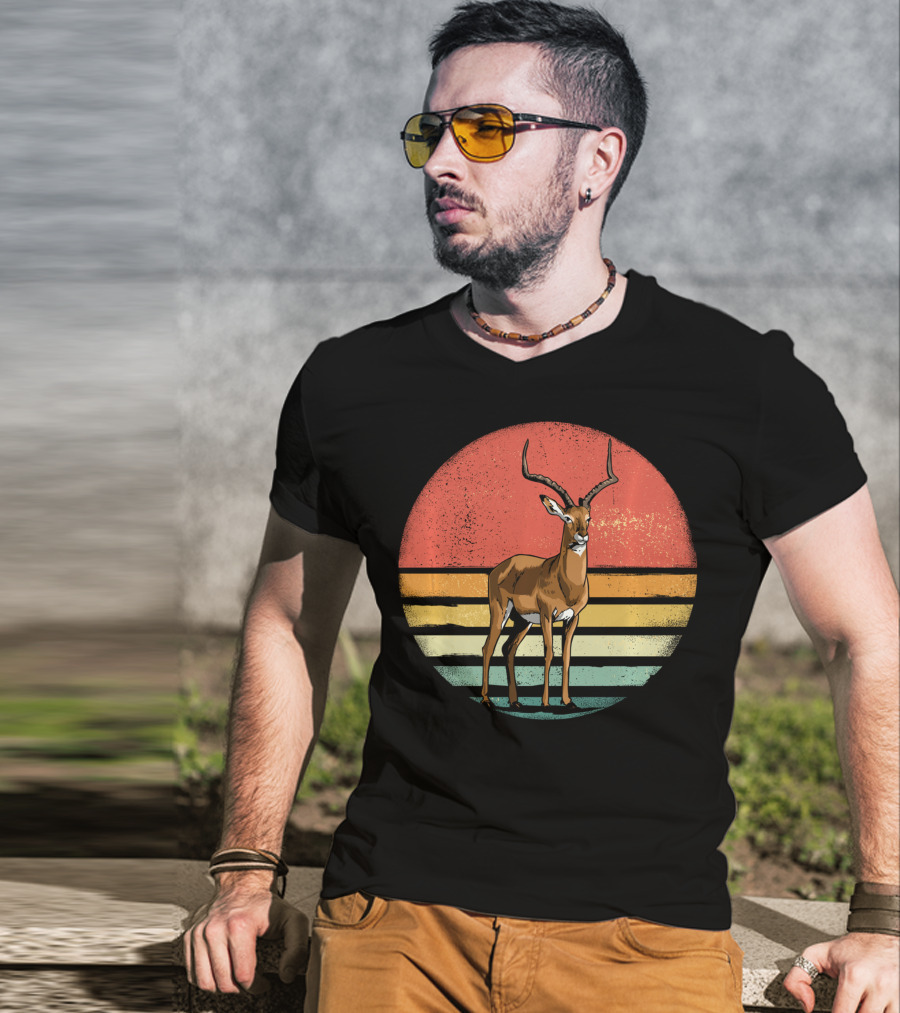 Retro Vintage Impala Nature Lover With Sunset Stripes T-Shirt