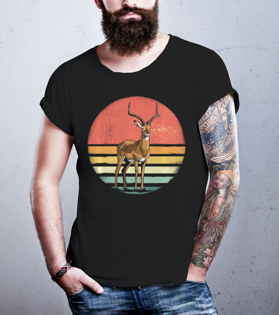 Retro Vintage Impala Nature Lover With Sunset Stripes T-Shirt