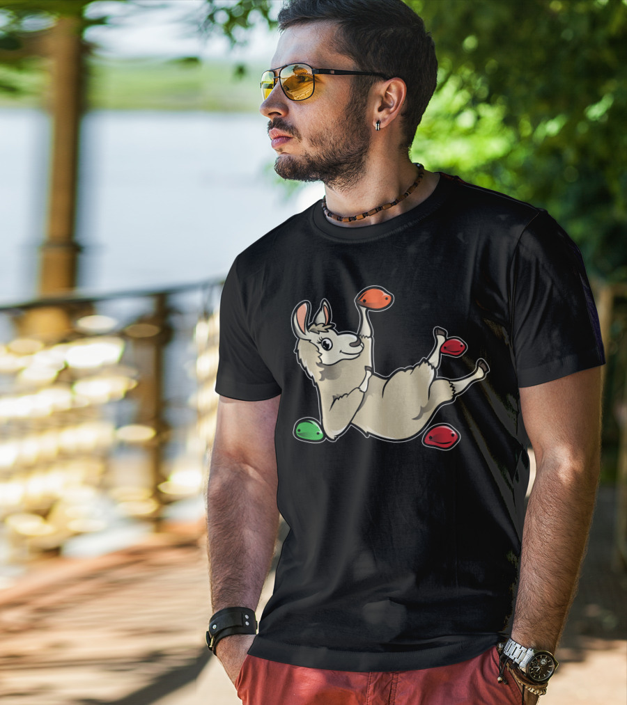 Rock Climbing Llama Alpaca Bouldering Climber Playful Holds T-Shirt
