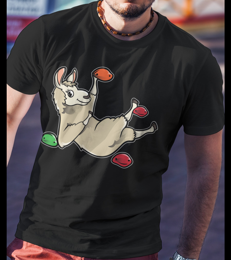 Rock Climbing Llama Alpaca Bouldering Climber Playful Holds T-Shirt