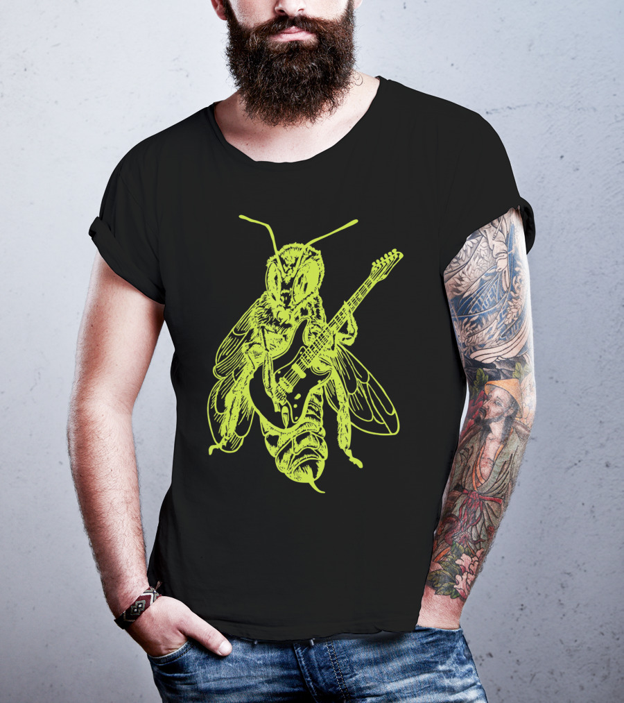 Seembo Bee Playing Guitar Musician Fun Band Guitarist T-Shirt