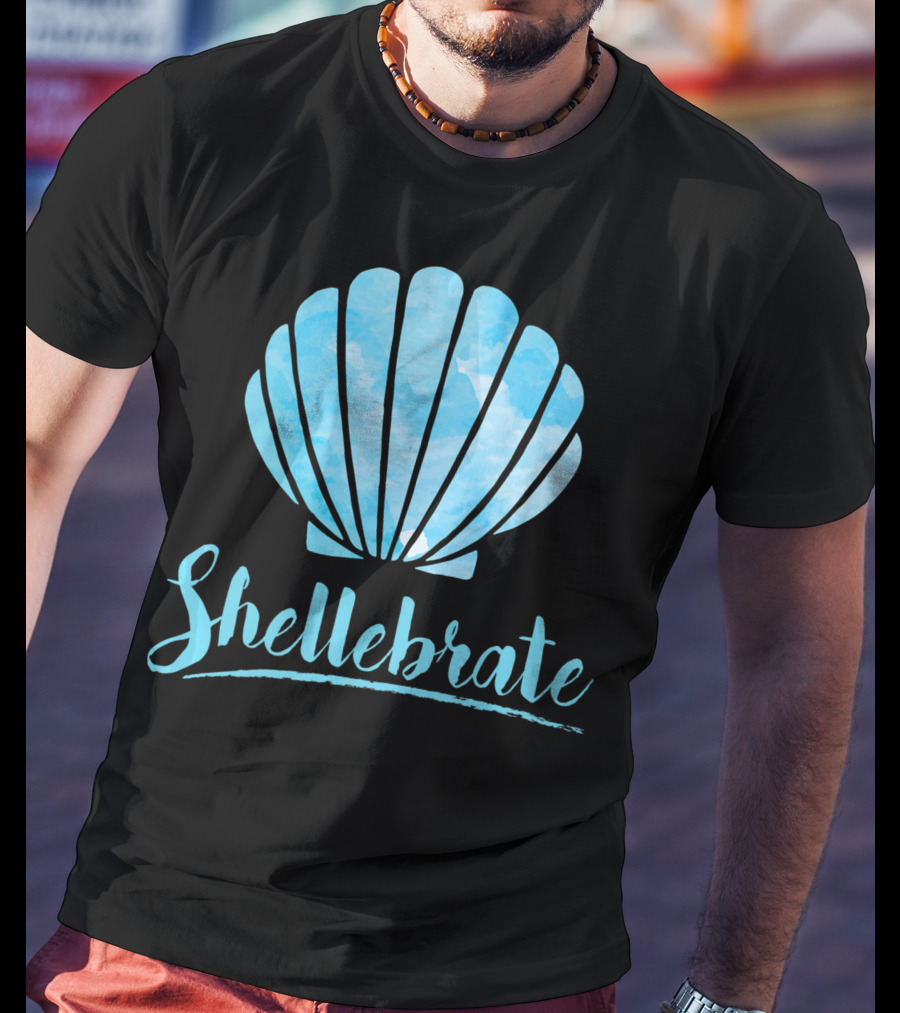 Shellebrate Blue Watercolor Sea Shell Seashell Beach T-Shirt