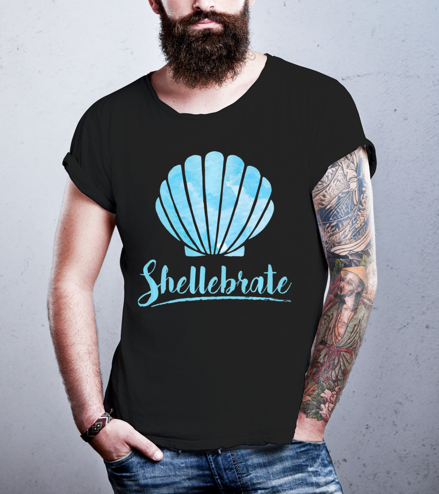Shellebrate Blue Watercolor Sea Shell Seashell Beach T-Shirt