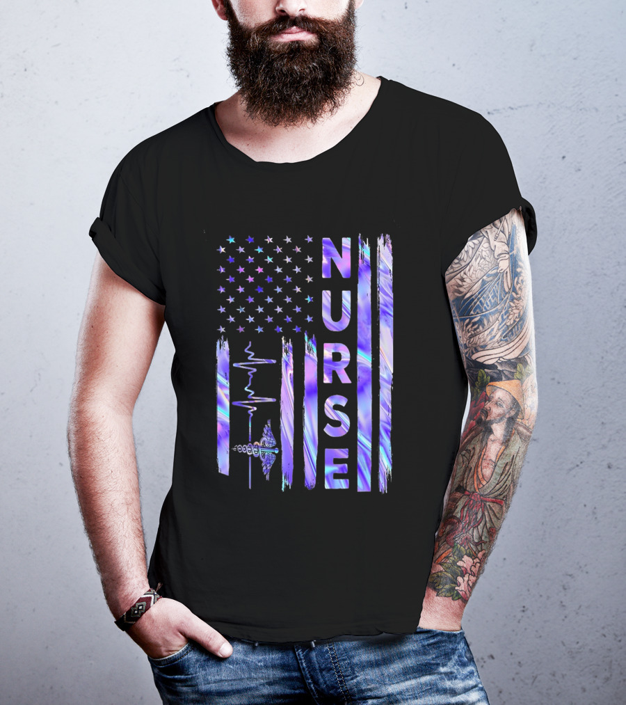 Nurse USA Flag Proud Girls Love Nursing Day T-Shirt