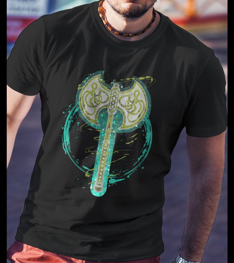 Viking Odin Norse Battle Axe Symbol With Knotwork T-Shirt