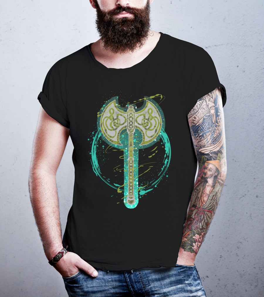 Viking Odin Norse Battle Axe Symbol With Knotwork T-Shirt