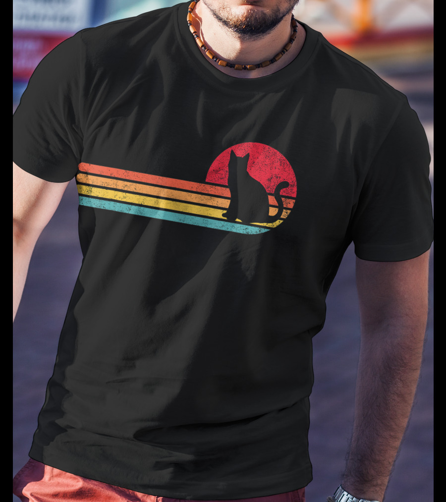 Retro Sunset Cat Silhouette For Kitten Lover Fan T-Shirt
