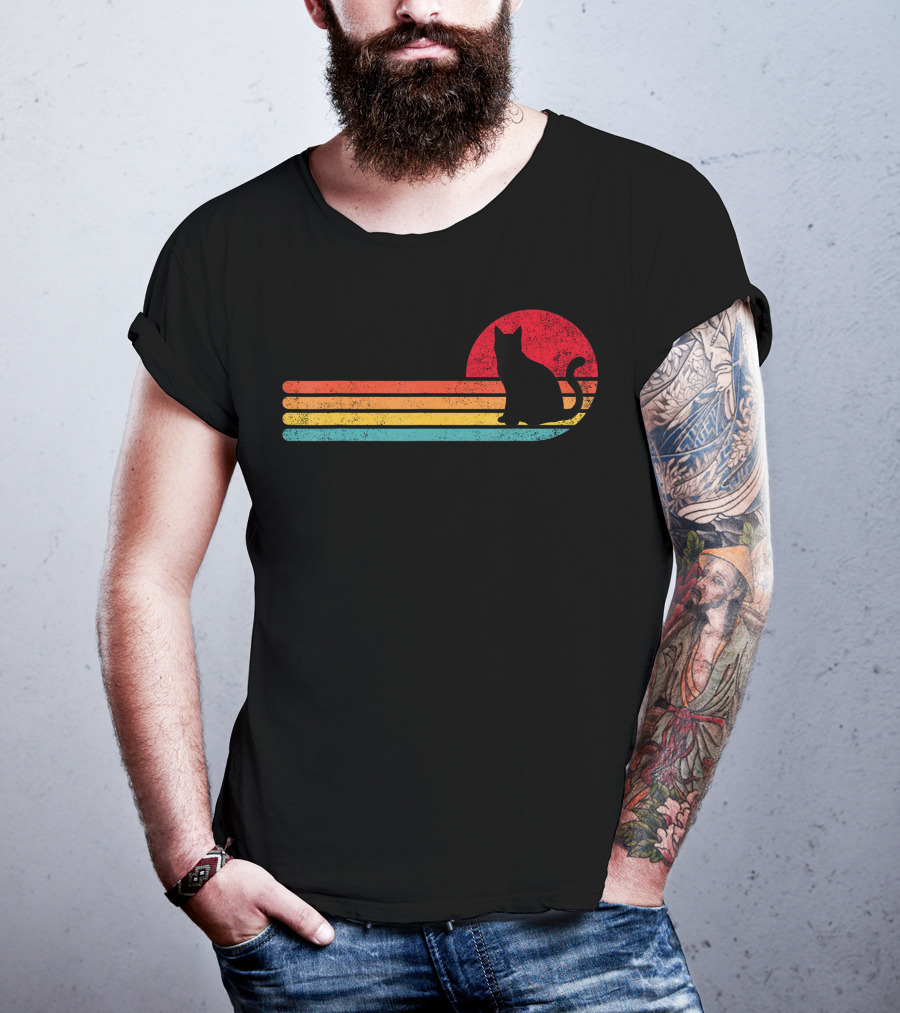 Retro Sunset Cat Silhouette For Kitten Lover Fan T-Shirt