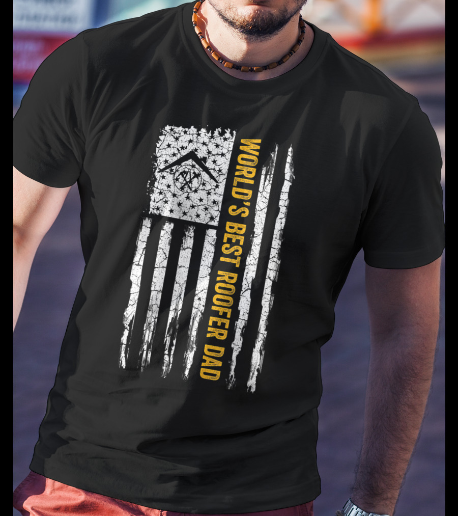 World's Best Roofer Dad Vintage USA American Flag Roofing T-Shirt