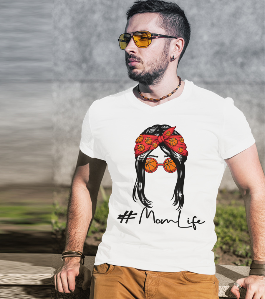 MomLife Basketball Mom Messy Bun T-Shirt