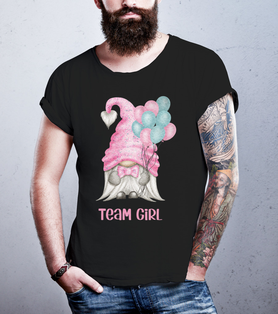 Team Girl Cute Gnome With Pastel Balloons Gender Reveal T-Shirt