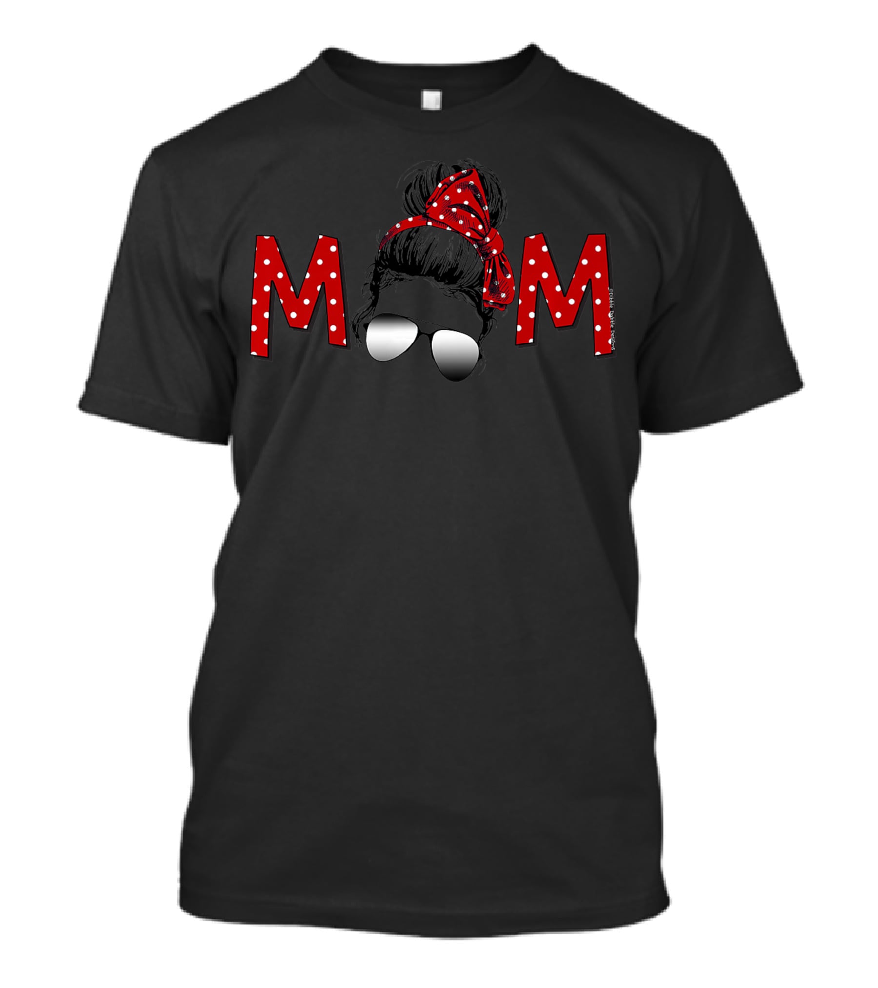 Cute Mom Red Polka Dots Sunglasses Messy Bun T-Shirt