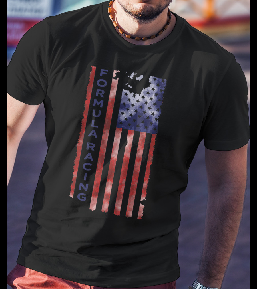 Formula Racing USA Flag Motorsport Grunge Style Flag Stripes T-Shirt