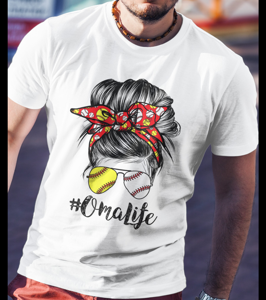 OmaLife Messy Bun Hair Softball Baseball Sunglasses T-Shirt