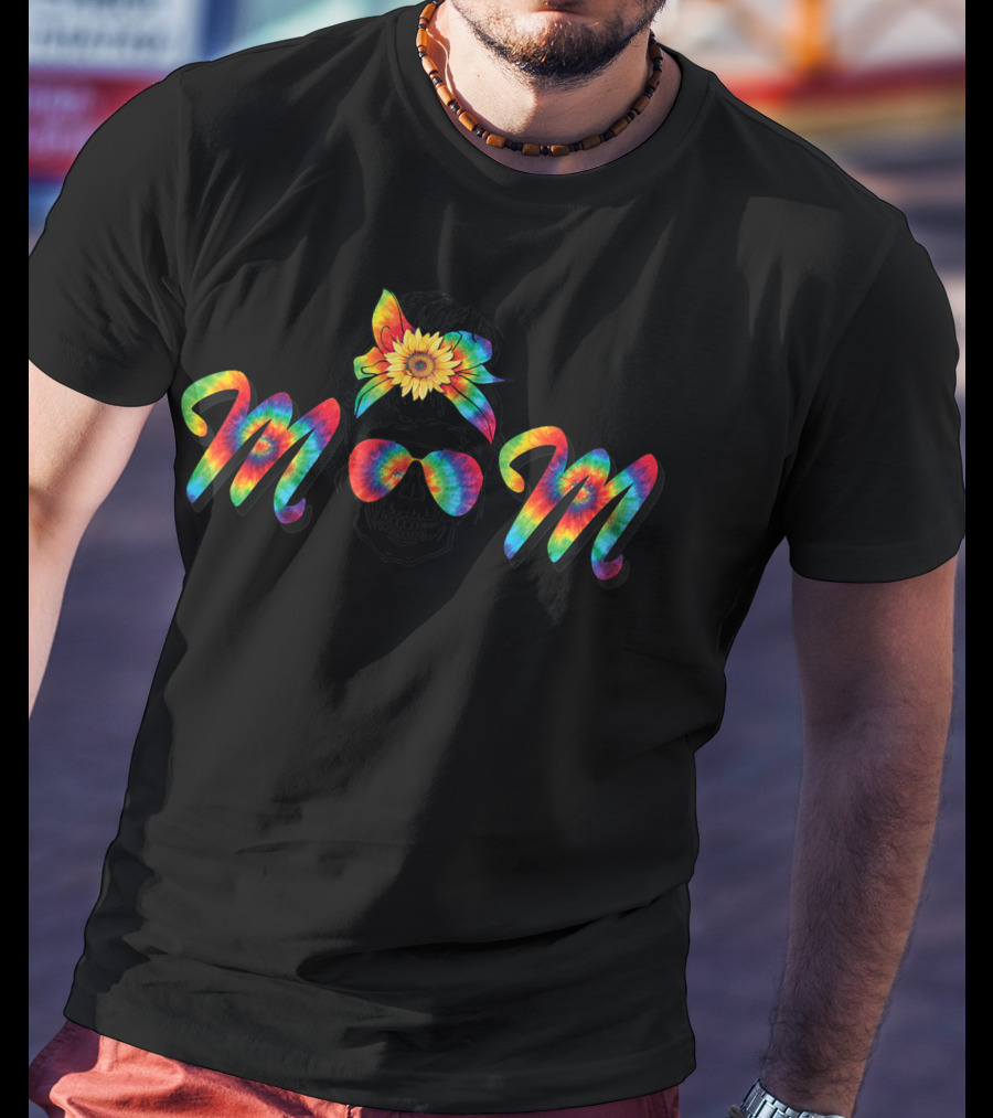 Skull Mom Tie Dye Aviator Glasses Bandana Sunflower Mother Life T-Shirt