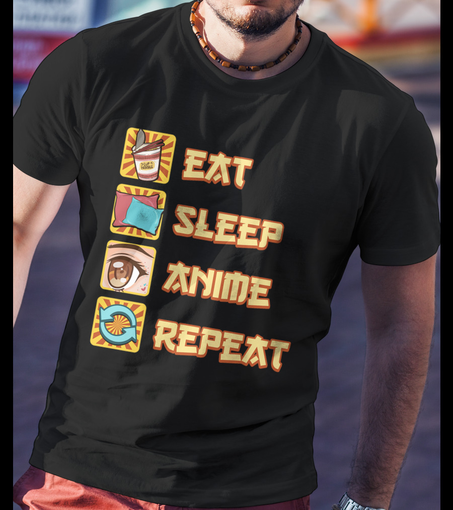 Eat Sleep Anime Repeat Icons Fun T-Shirt