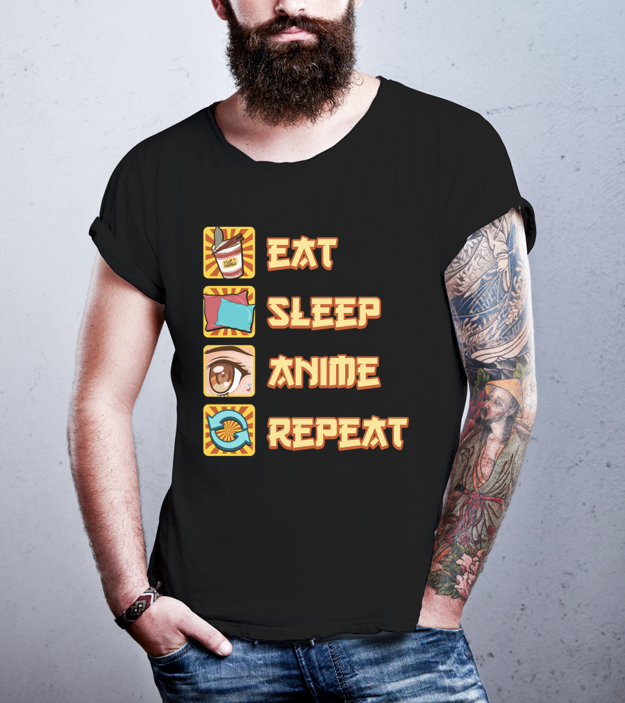 Eat Sleep Anime Repeat Icons Fun T-Shirt