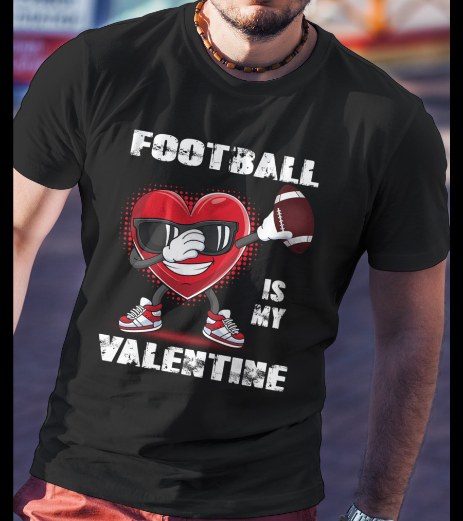 Cute Dabbing Heart Football Lover Valentines Day Boys T-Shirt