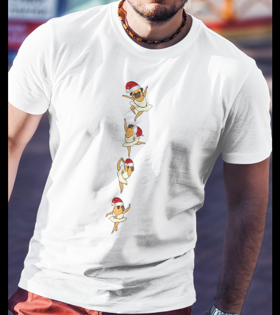 Santa Hat Pug Ballet Dancers Holiday Fun T-Shirt