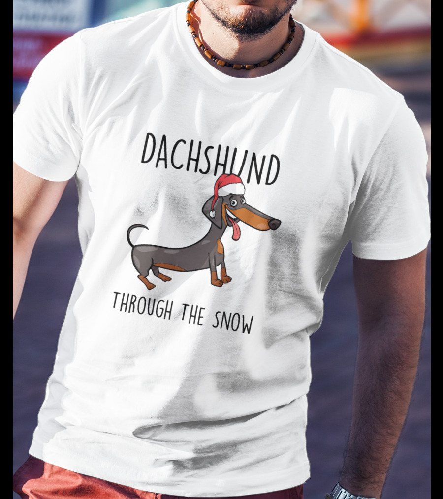 Dachshund Through The Snow Festive Sausage Dog With Santa Hat T-Shirt