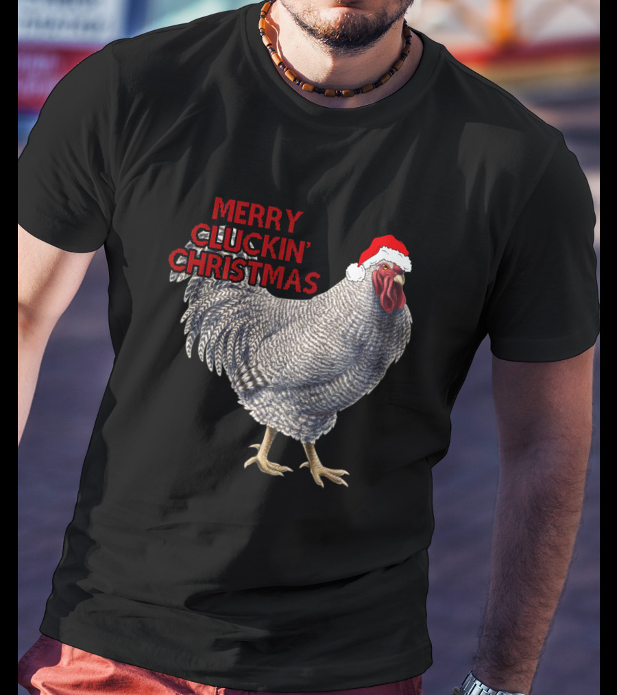 Merry Cluckin' Christmas Chicken With Santa Hat T-Shirt