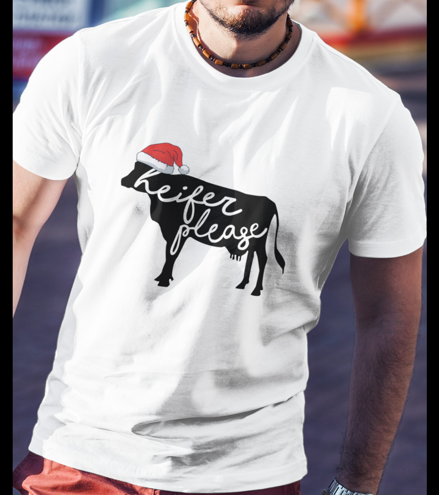Merry Christmas Heifer Please Silhouette With Santa Hat T-Shirt