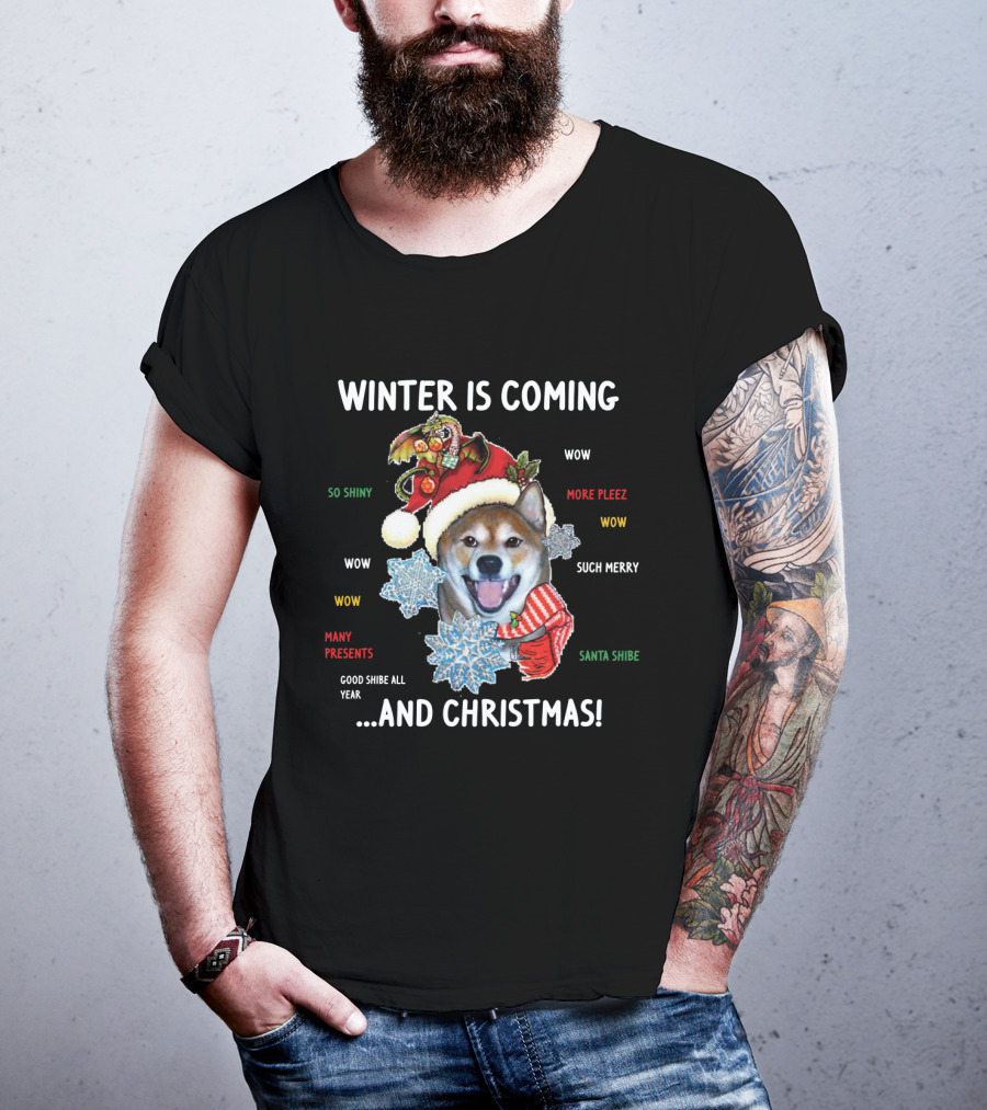 Winter Is Coming Shiba Inu Christmas Wow Santa Shibe Many Presents Such Merry T-Shirt