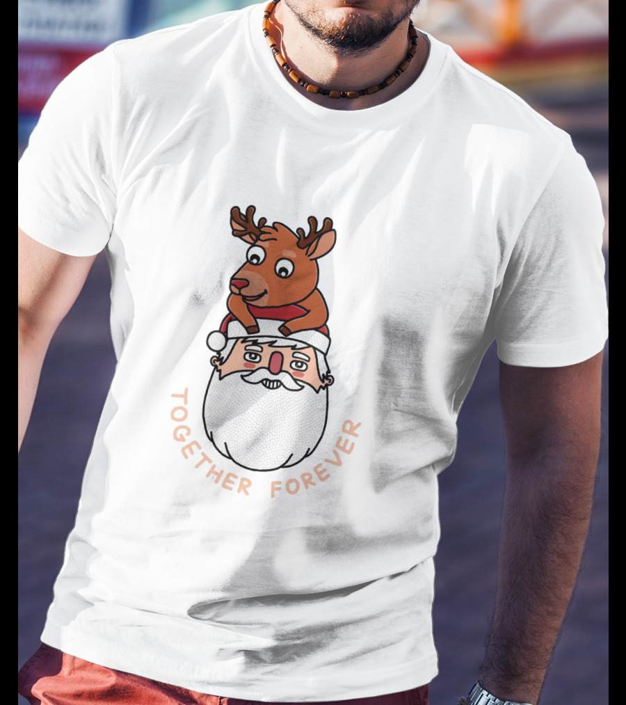 Santa And Reindeer Together Forever Best Friends T-Shirt