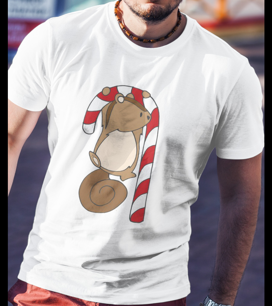 Ciapo Candy Cane Squirrel Hanging On Striped Christmas Treat T-Shirt