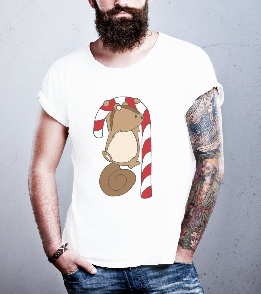 Ciapo Candy Cane Squirrel Hanging On Striped Christmas Treat T-Shirt