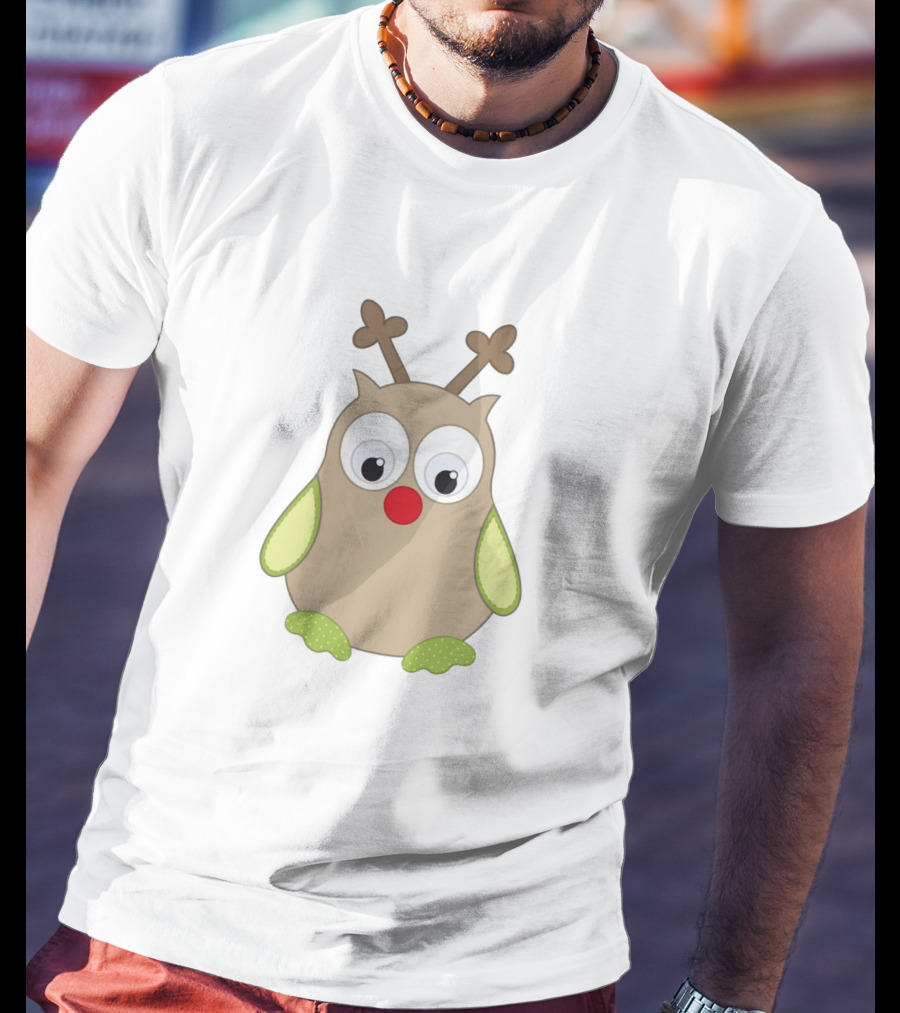 Owls With Reindeer Antlers And Red Nose Cute Holiday Critter T-Shirt