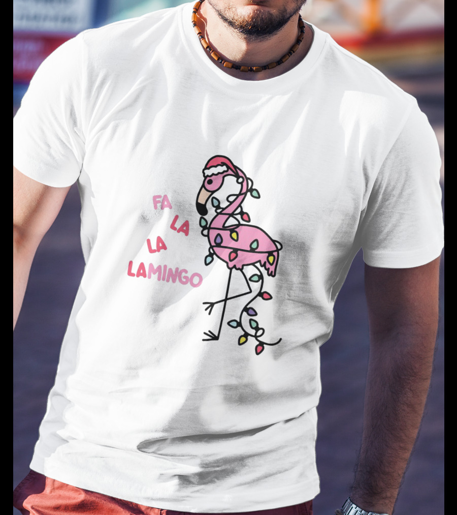 Fa La La Lamingo Christmas Flamingo Lights And Santa Hat Holiday T-Shirt