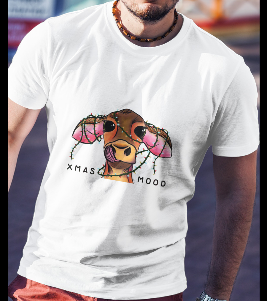 Xmas Mood Cow Wrapped In Festive Lights T-Shirt