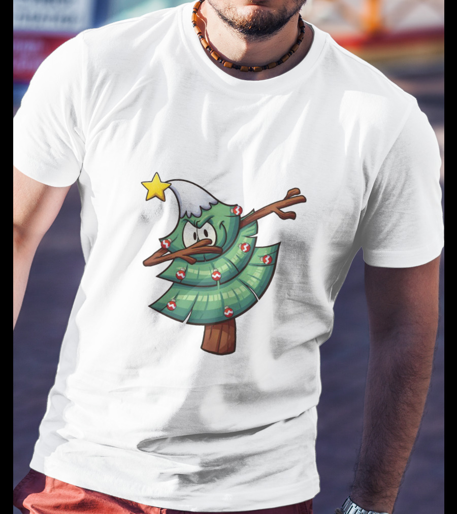 Christmas Tree Doing Dab Dance With Star And Decorations T-Shirt