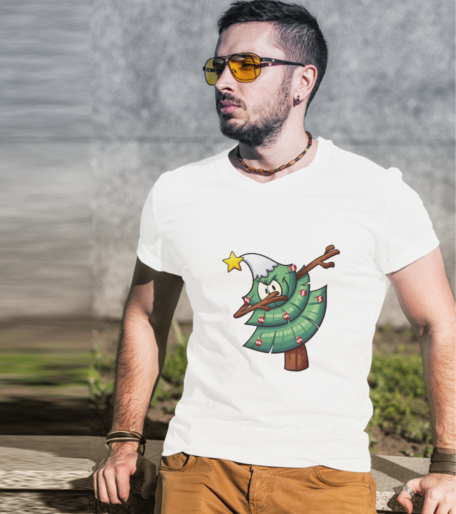 Christmas Tree Doing Dab Dance With Star And Decorations T-Shirt