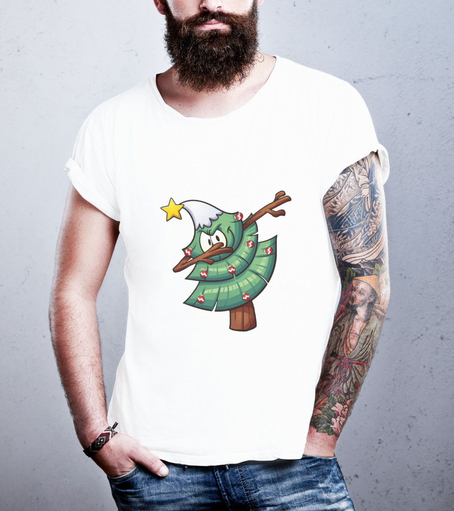 Christmas Tree Doing Dab Dance With Star And Decorations T-Shirt