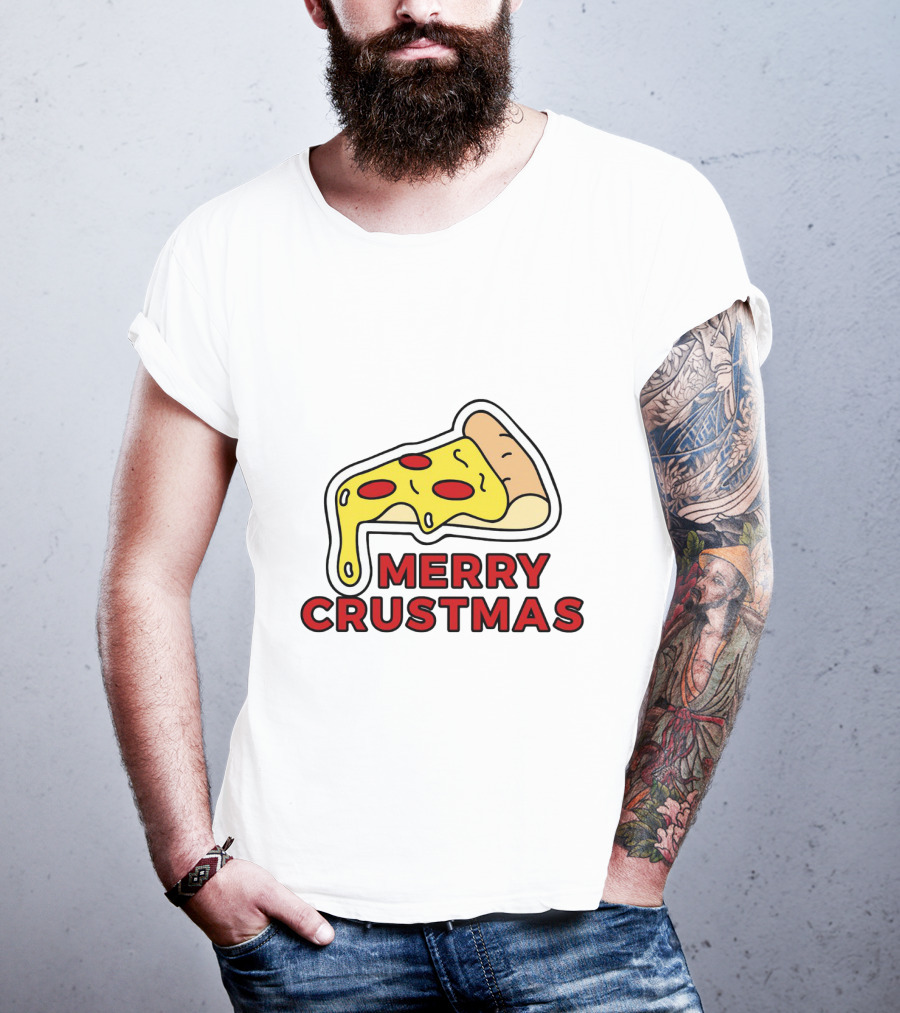 Merry Crustmas Pizza Slice Festive Holiday Play On Words T-Shirt