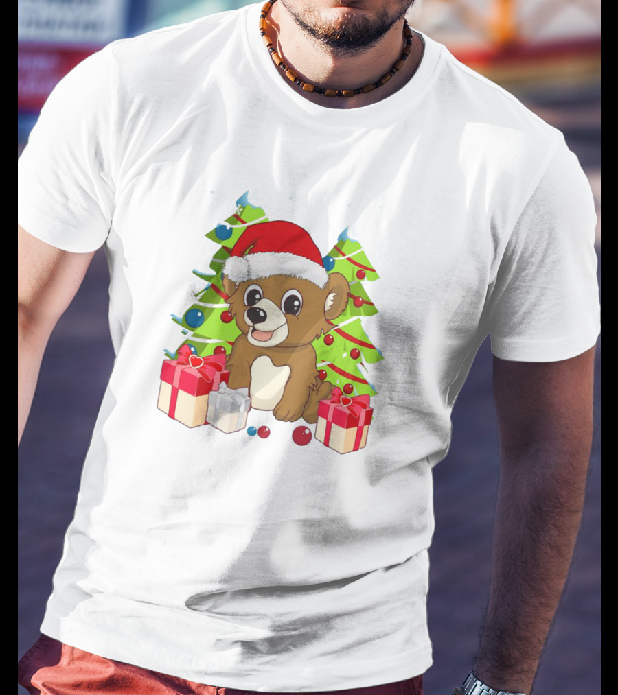 Santa Cute Bear With Christmas Trees And Presents T-Shirt